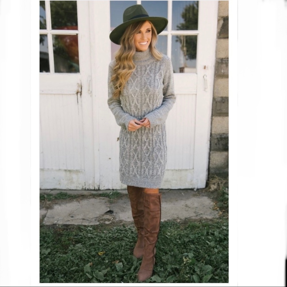 Turtleneck Cable Knit Sweater Dress